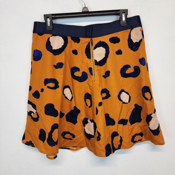 3.1 Phillip Lim Leopard Skater Skirt Size 14 Orange Blue Elastic Waist Chic City - Picture 3 of 11